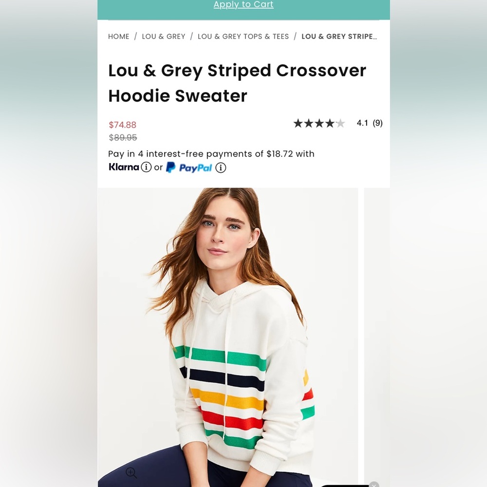 Lou& Grey for Ann Taylor loft striped Crossover Hoodie Sweater. Worn about 2x